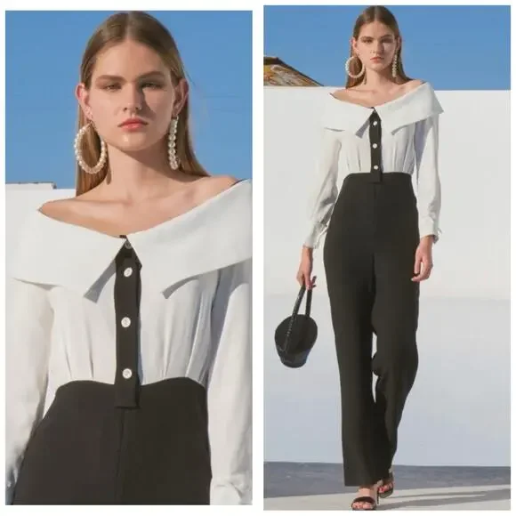 Staud Palladium Jumpsuit Sz 0 Off Shoulder Straight Leg Minimalist Quiet Luxury - Picture 1 of 13